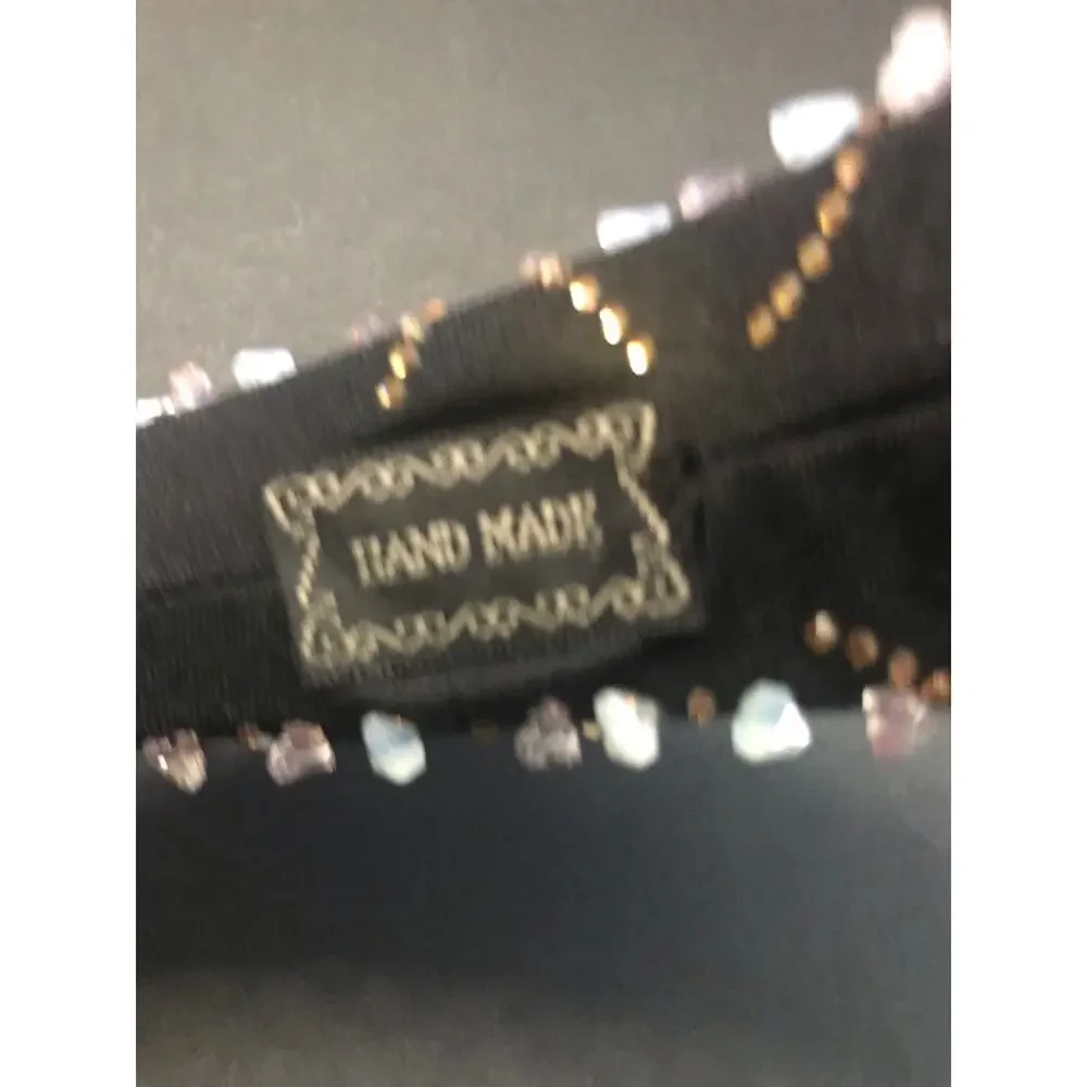 Women's Amethyst Crystal Chip Embellished Headband Black Beaded Statement